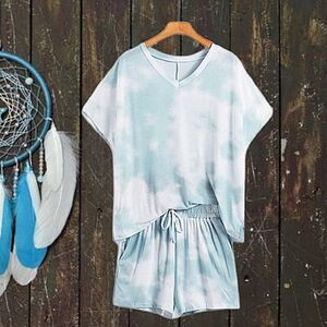 "Cloudy Days" Tie Dye Lounge Shorts Set